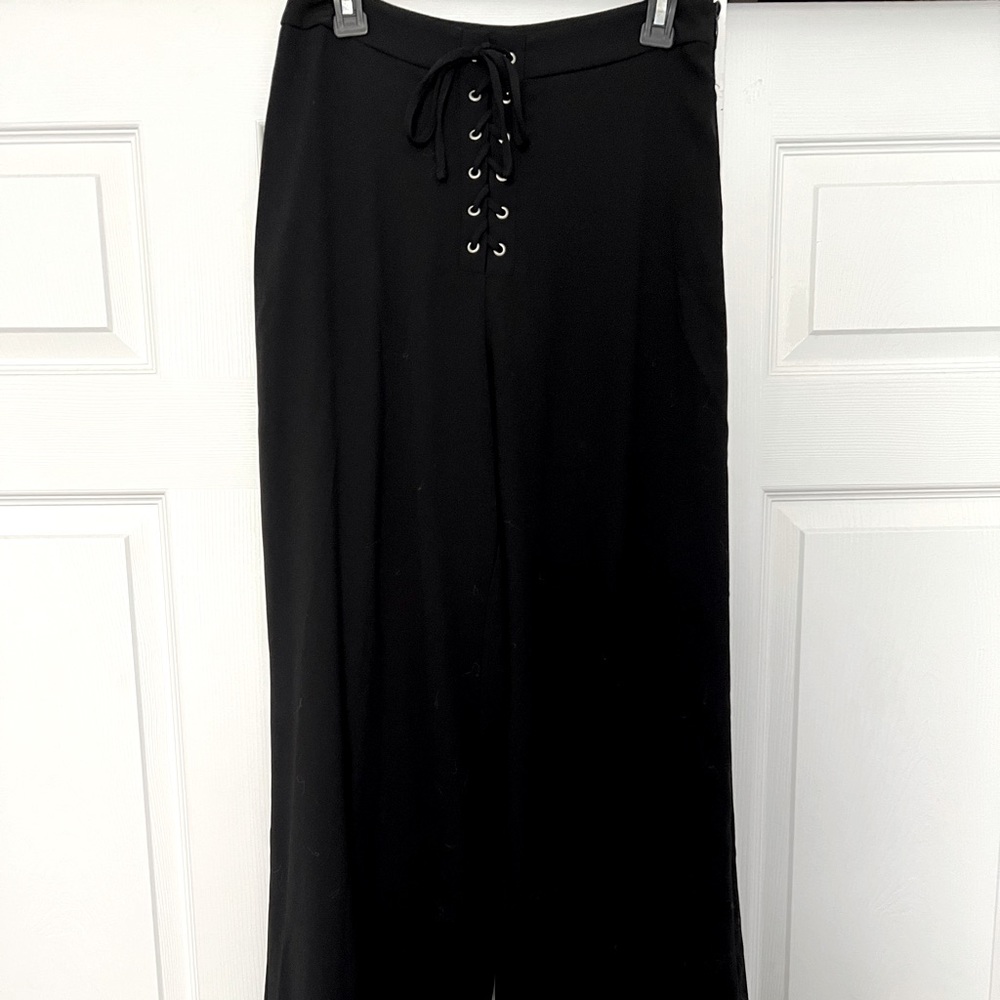 FOREVER 21 Womens Lace Up Wide Leg Pants in Black, US Size Large